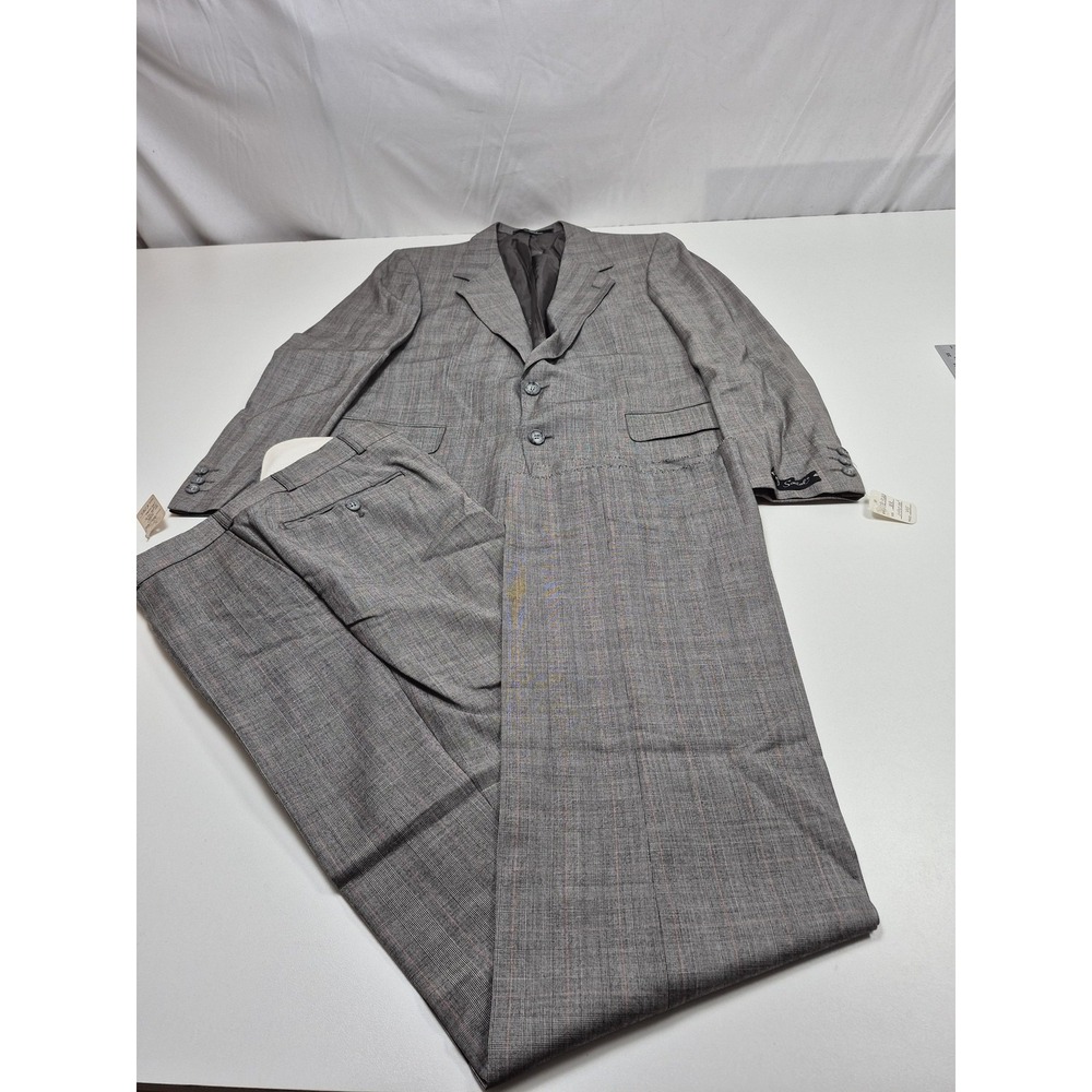 VTG Scabal Suit Mens 38R Gray Super 100s Wool Glen Plaid 2 Piece 32x35 NWT FLAW